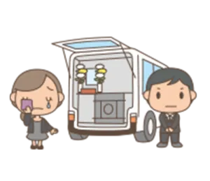 火葬車内の祭壇でお焼香